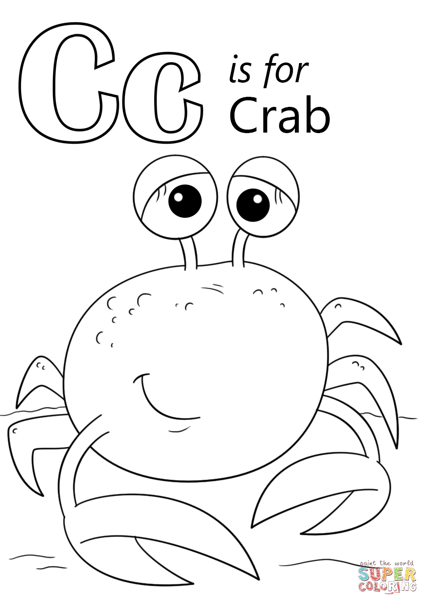 Letter c is for crab coloring page free printable coloring pages