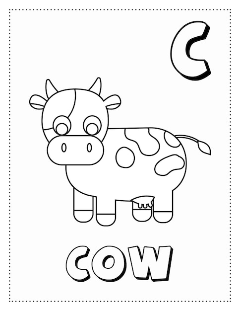 Premium vector letter c is for cow coloring page coloring book letter animals for kids