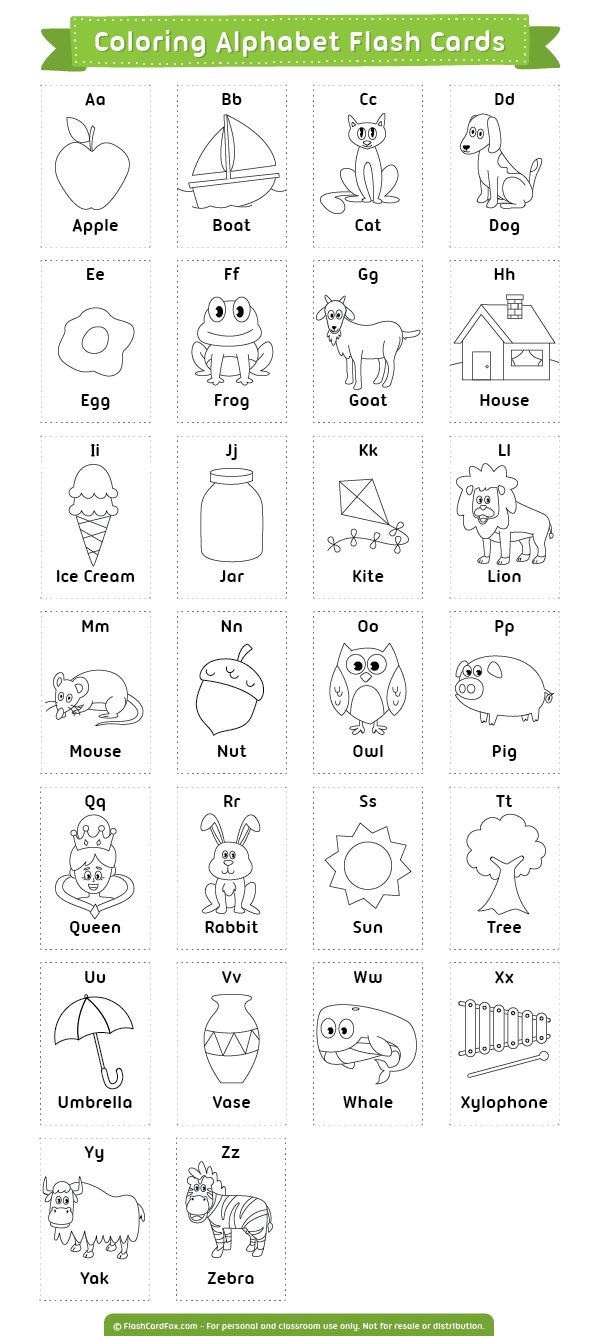 Printable coloring alphabet flash cards