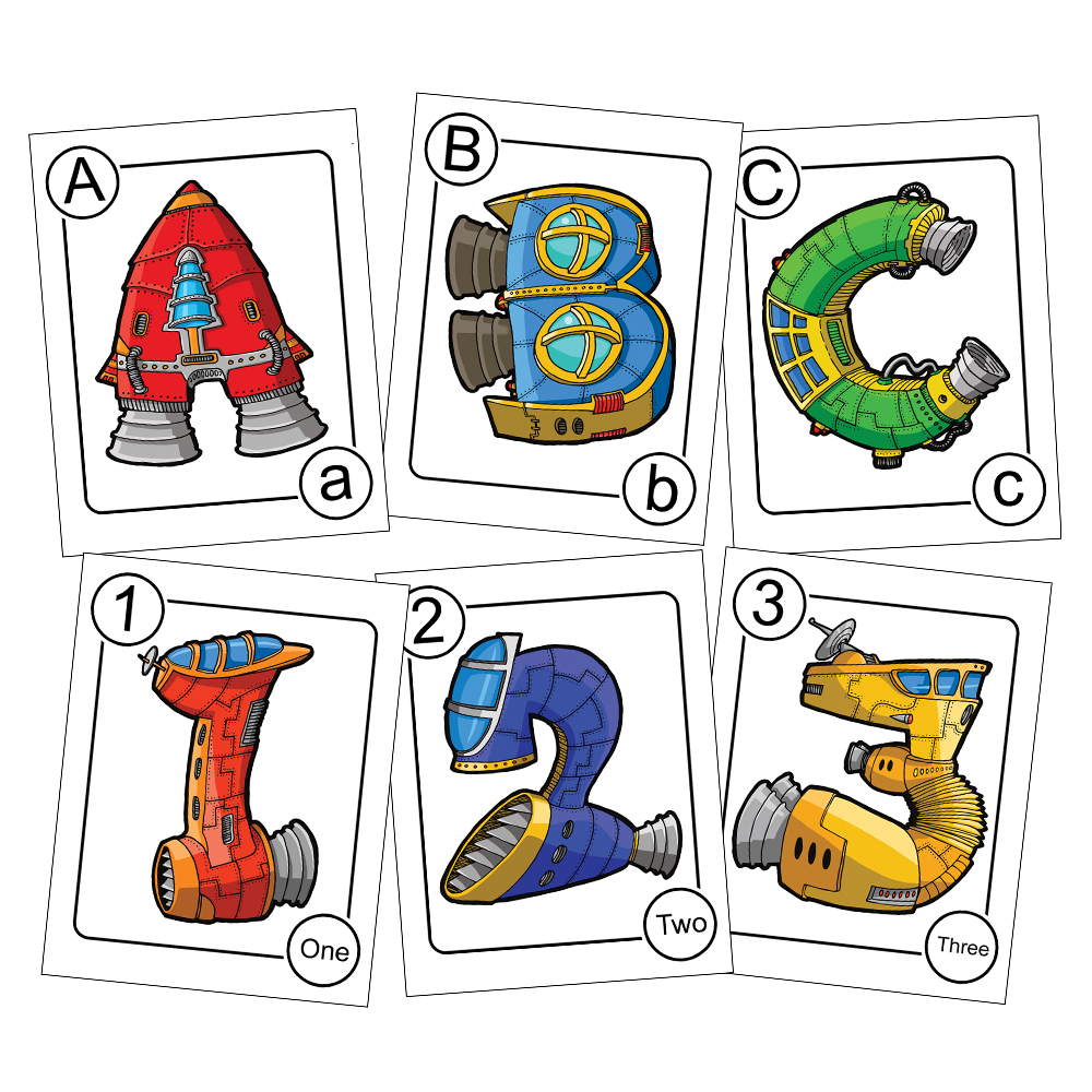 Spaceship alphabet flashcards