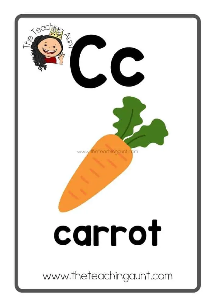 Free alphabet fruits and vegetables flashcards