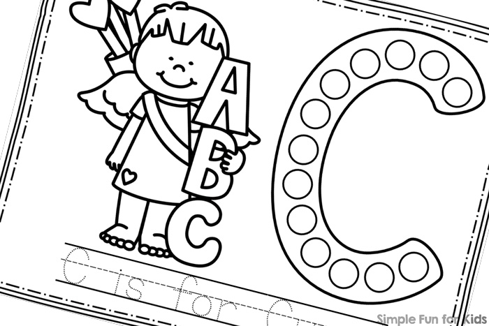 C is for cupid dot marker coloring pages