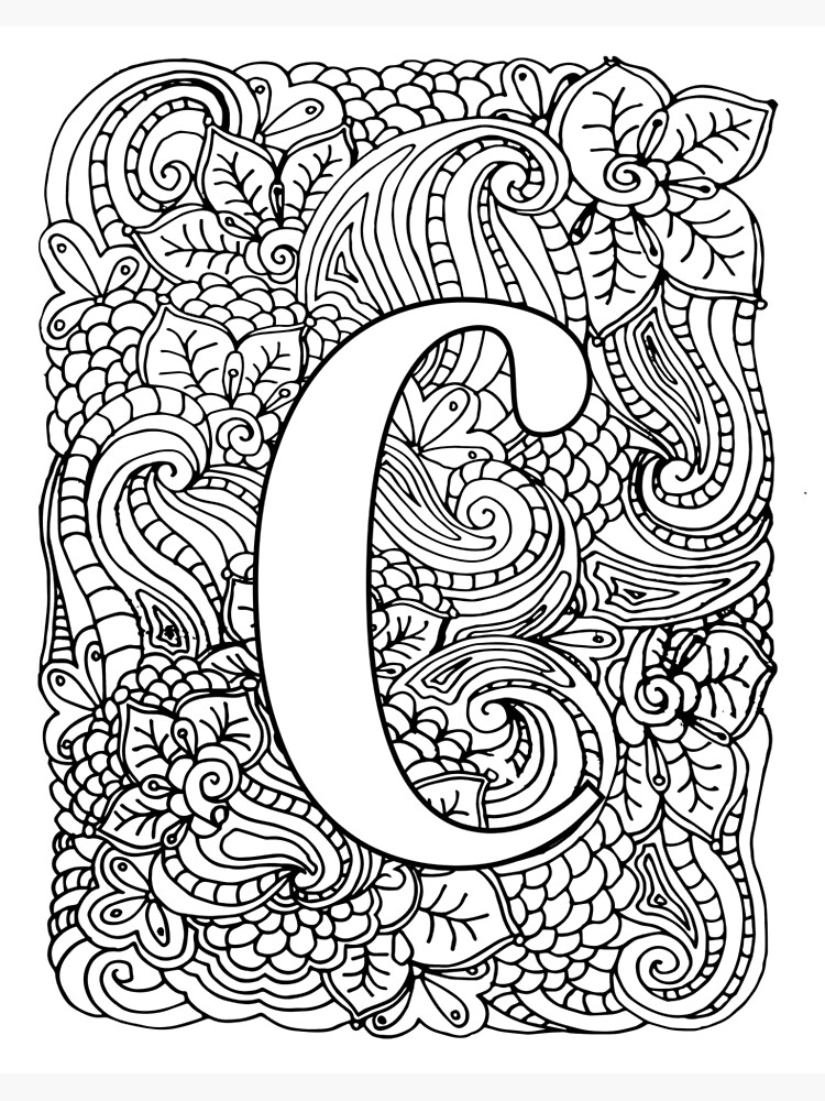 Adult coloring page monogram letter c art board print for sale by mamasweetea