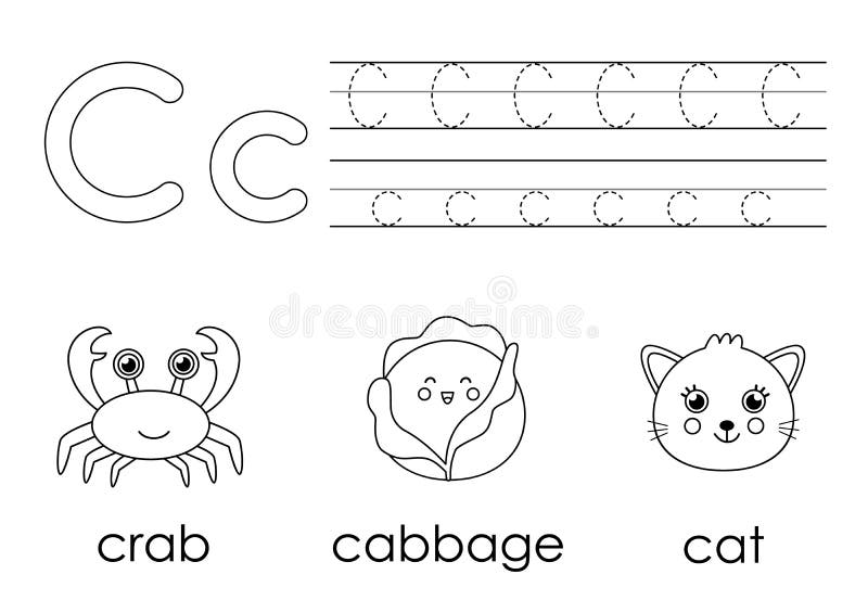 Learning english alphabet for kids letter c coloring book stock vector