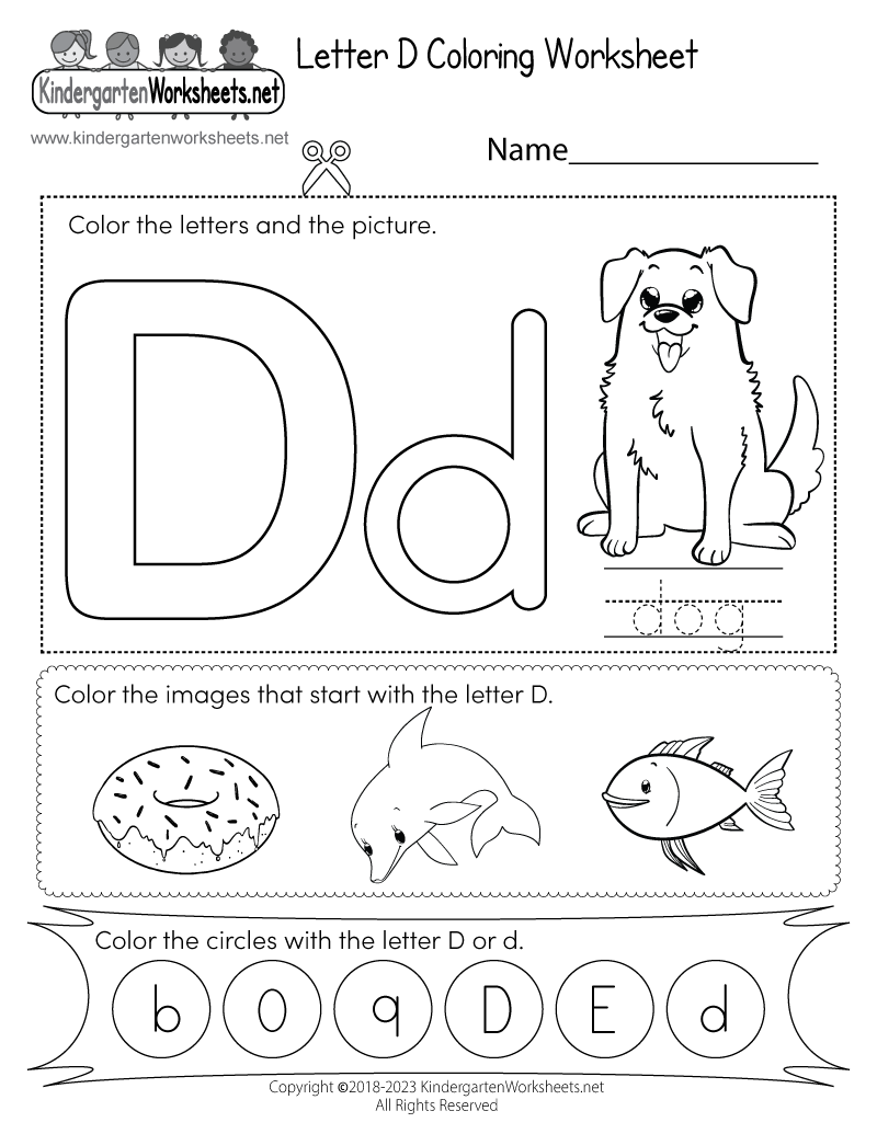 Letter d coloring worksheet