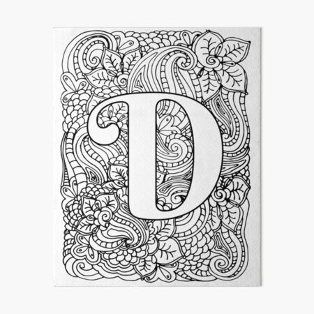 Adult coloring page monogram letter d art board print for sale by mamasweetea