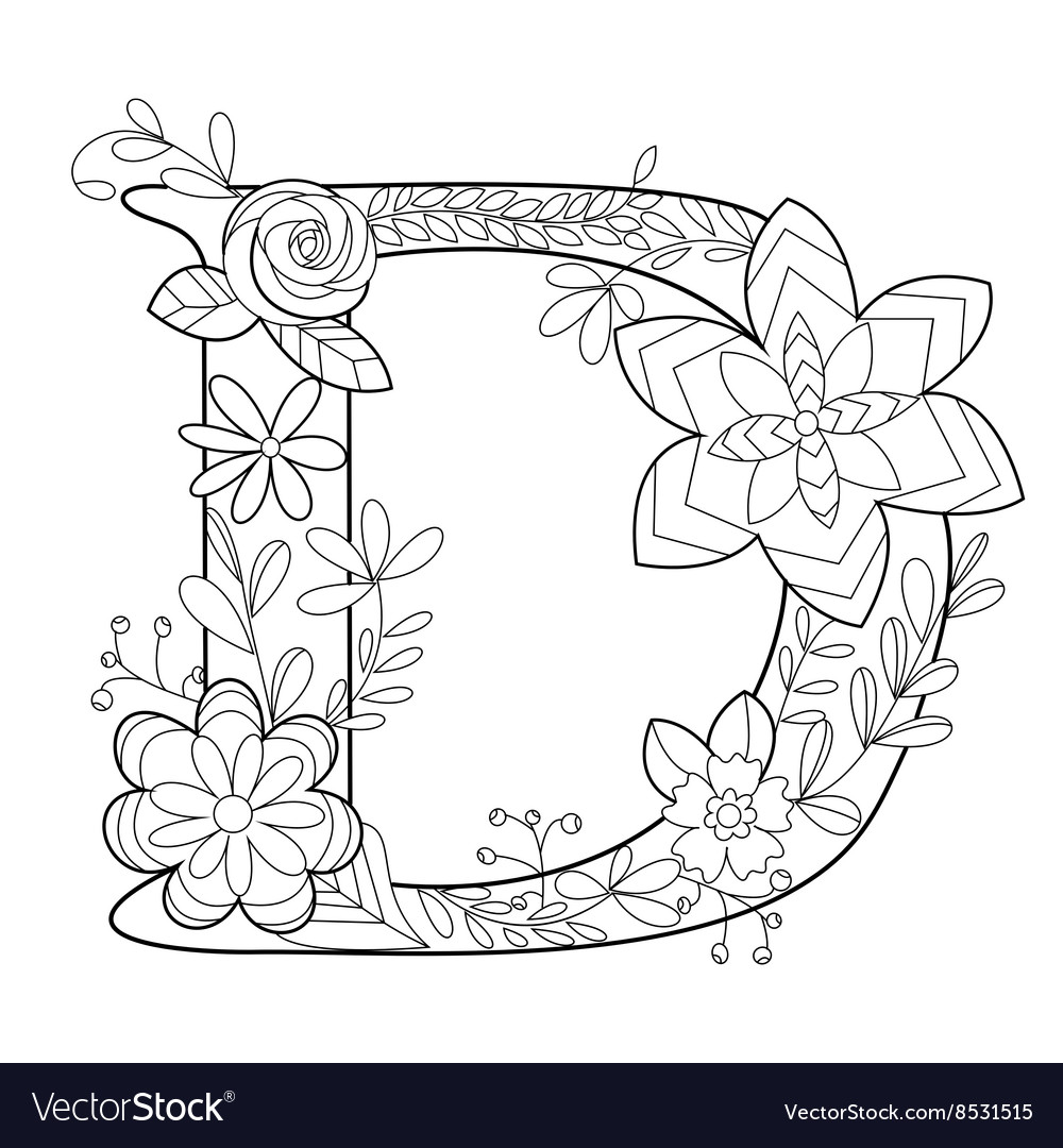 Letter d coloring book for adults royalty free vector image