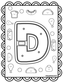 Alphabet cookies coloring book pages for kids by happy coloring book