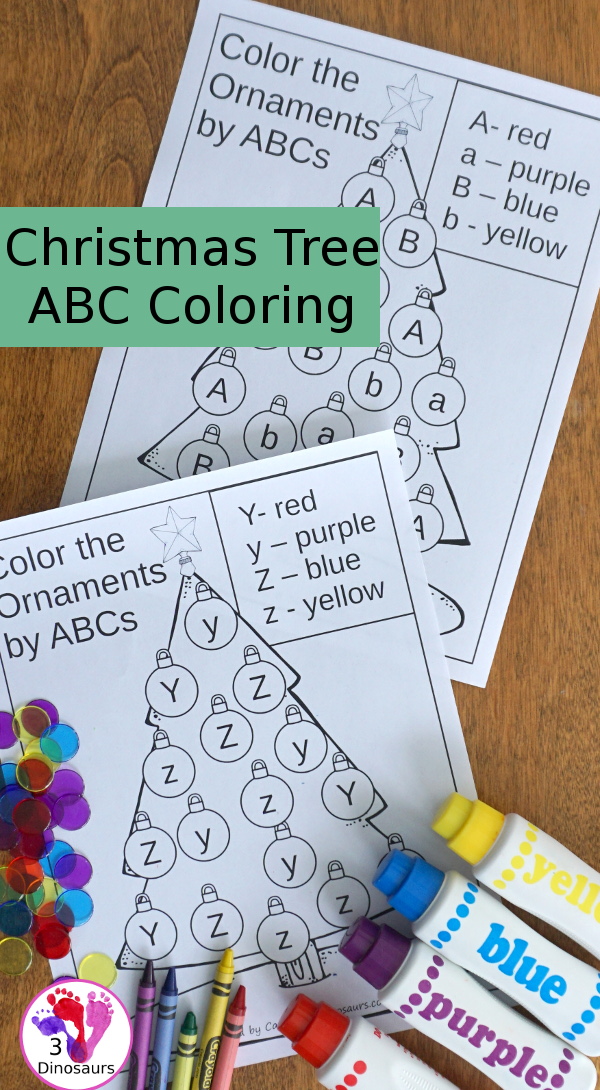 Christmas tree abc coloring dinosaurs