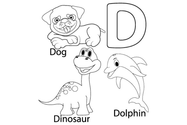 Coloring sheet from letter d for kids