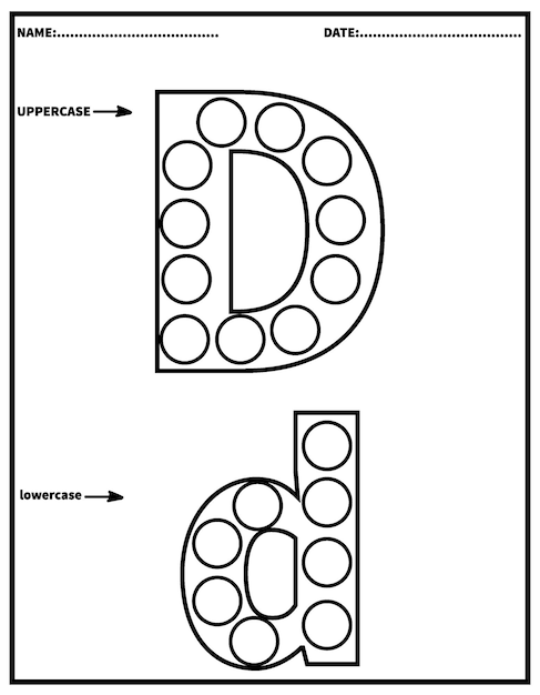 Premium vector alphabet dot markerdab the dot activity printable worksheetskindergarten coloring pages