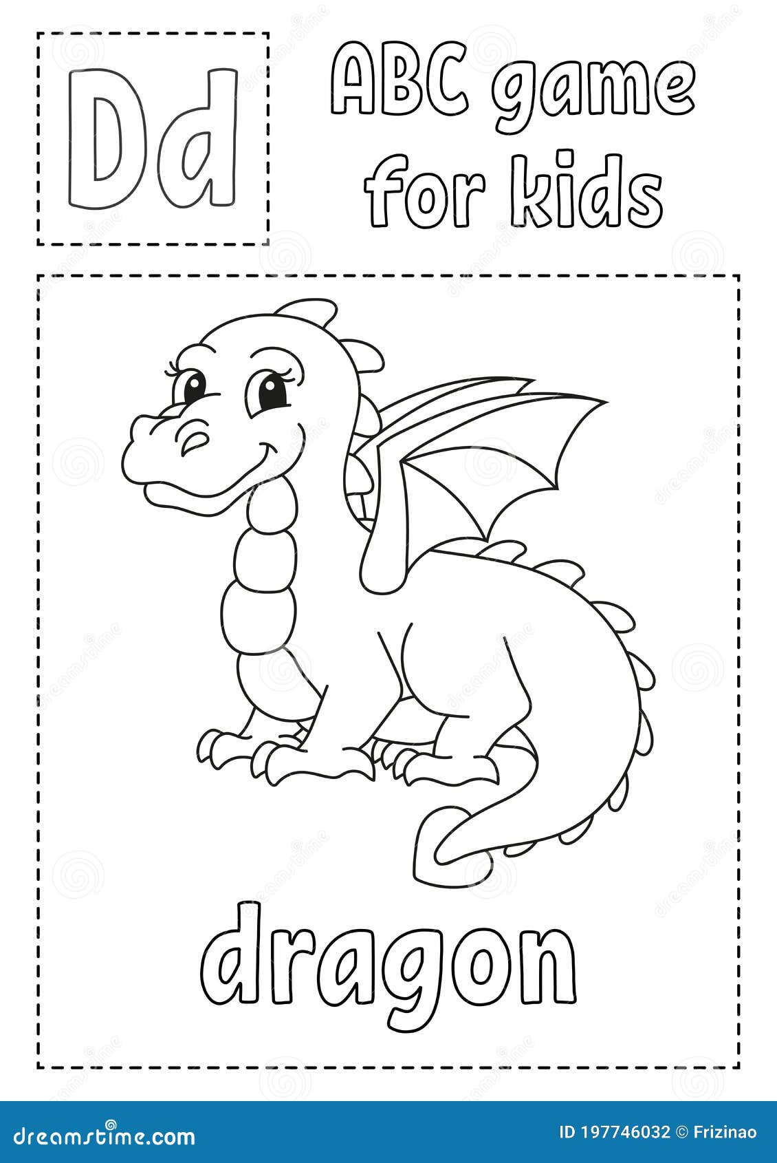 Letter d is for dragon abc game for kids alphabet coloring page cartoon character word and letter stock vector