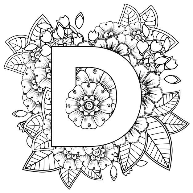 Elegant decorative letter d with mehndi flower