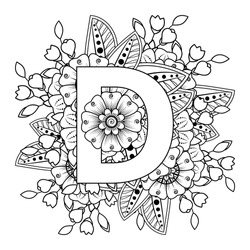 Letter d mehndi flower decorative ornament stock vector royalty free