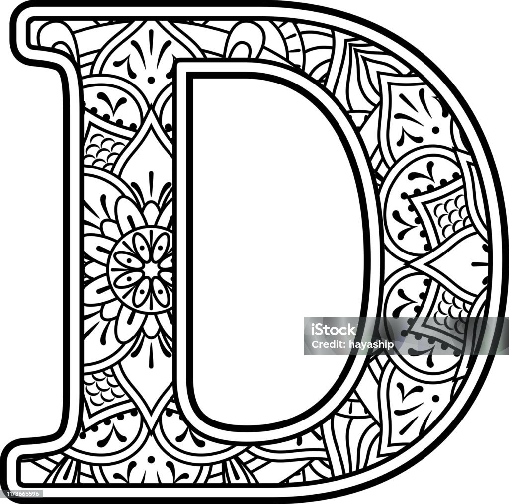 Mandala art coloring letter d stock illustration