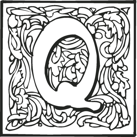 Letter q with ornament coloring page free printable coloring pages