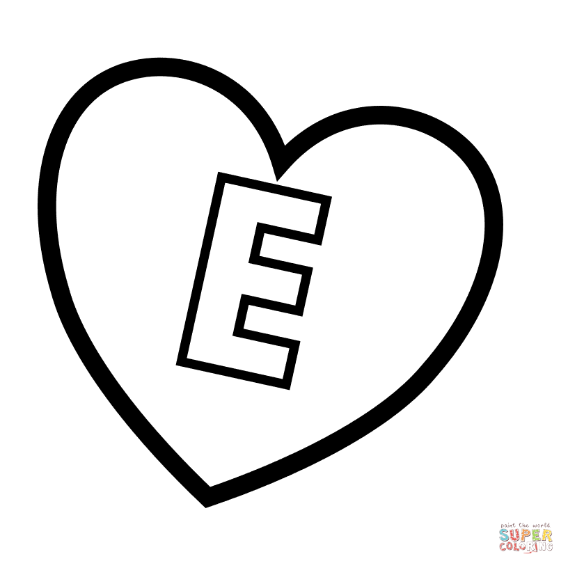 Letter e in heart coloring page free printable coloring pages