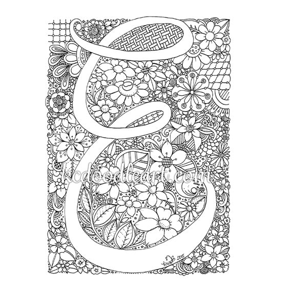Instant digital download adult coloring page letter e download now