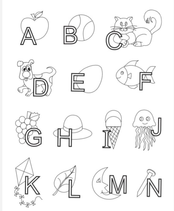 Alphabet coloring pages for kids printable coloring book instant digital download coloring sheet for children