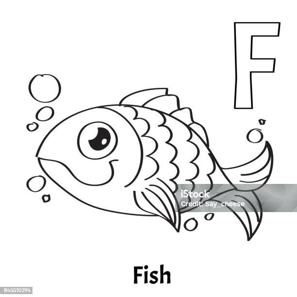 Vector alphabet letter f coloring page fish stock illustration