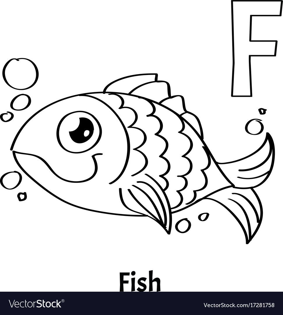 Alphabet letter f coloring page fish royalty free vector