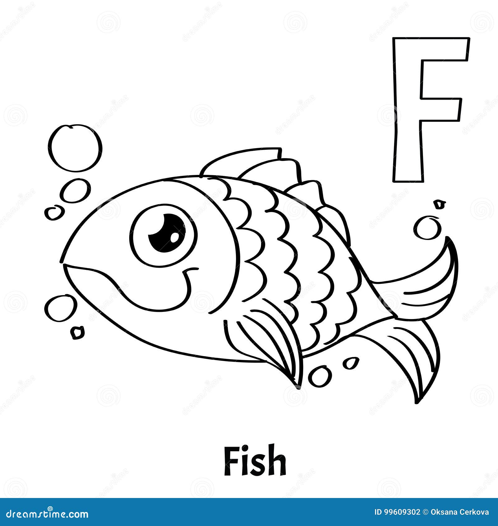 Vector alphabet letter f coloring page fish stock vector