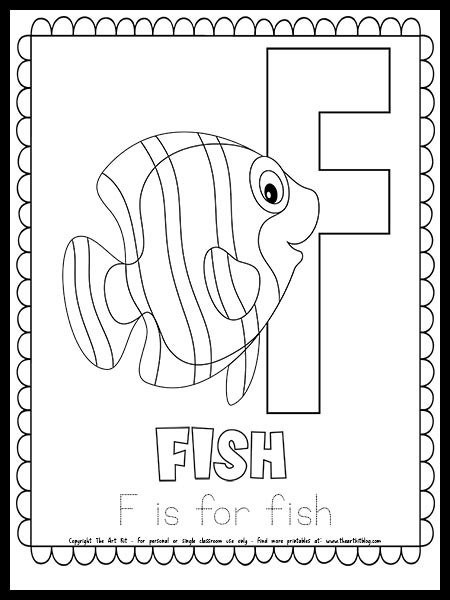 Free letter f is for fish printable coloring page â the art kit