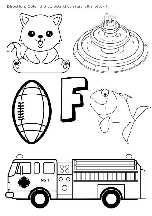 Coloring page for kids letter f template