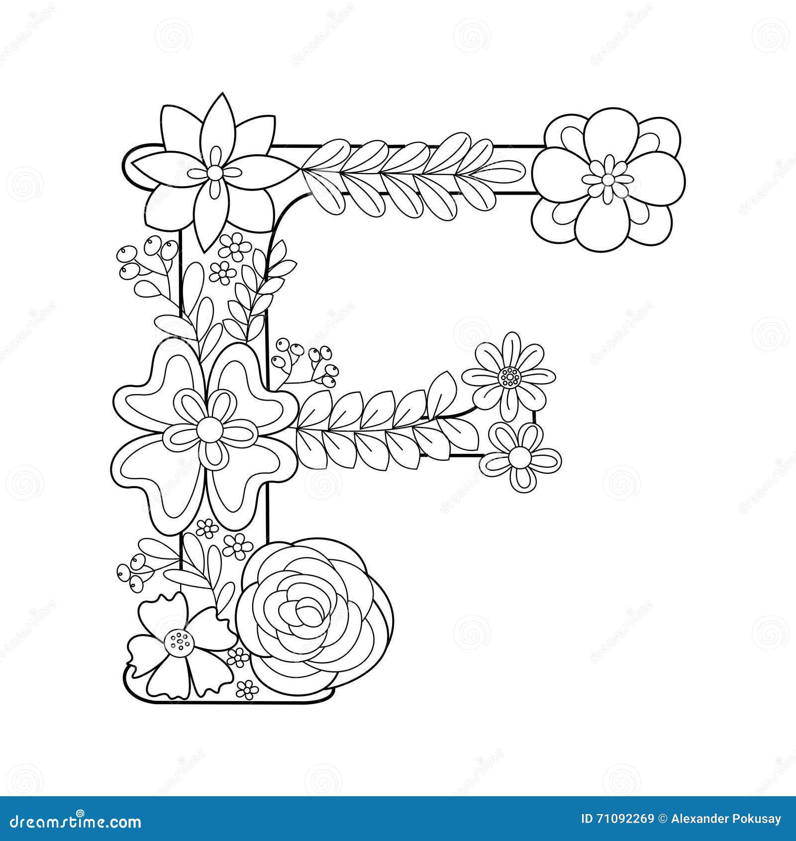 Letter f coloring book for adults vector stock vector