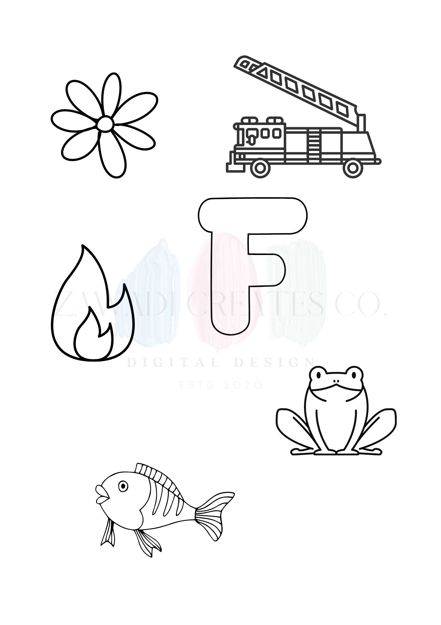 Printable coloring page for children letter f coloring page