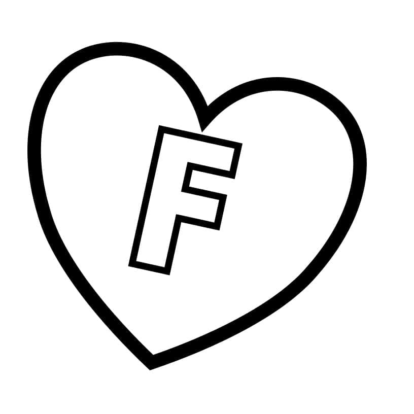 Letter f in heart coloring page