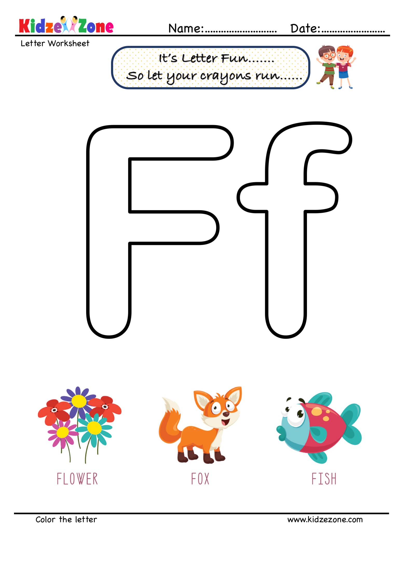 Letter f coloring worksheet