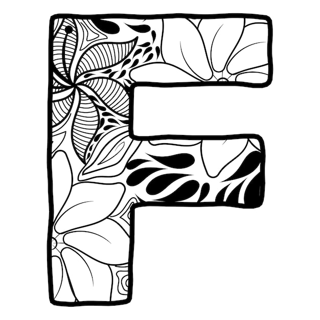 Premium vector hand drawn capital letter f in black coloring sheet for adults