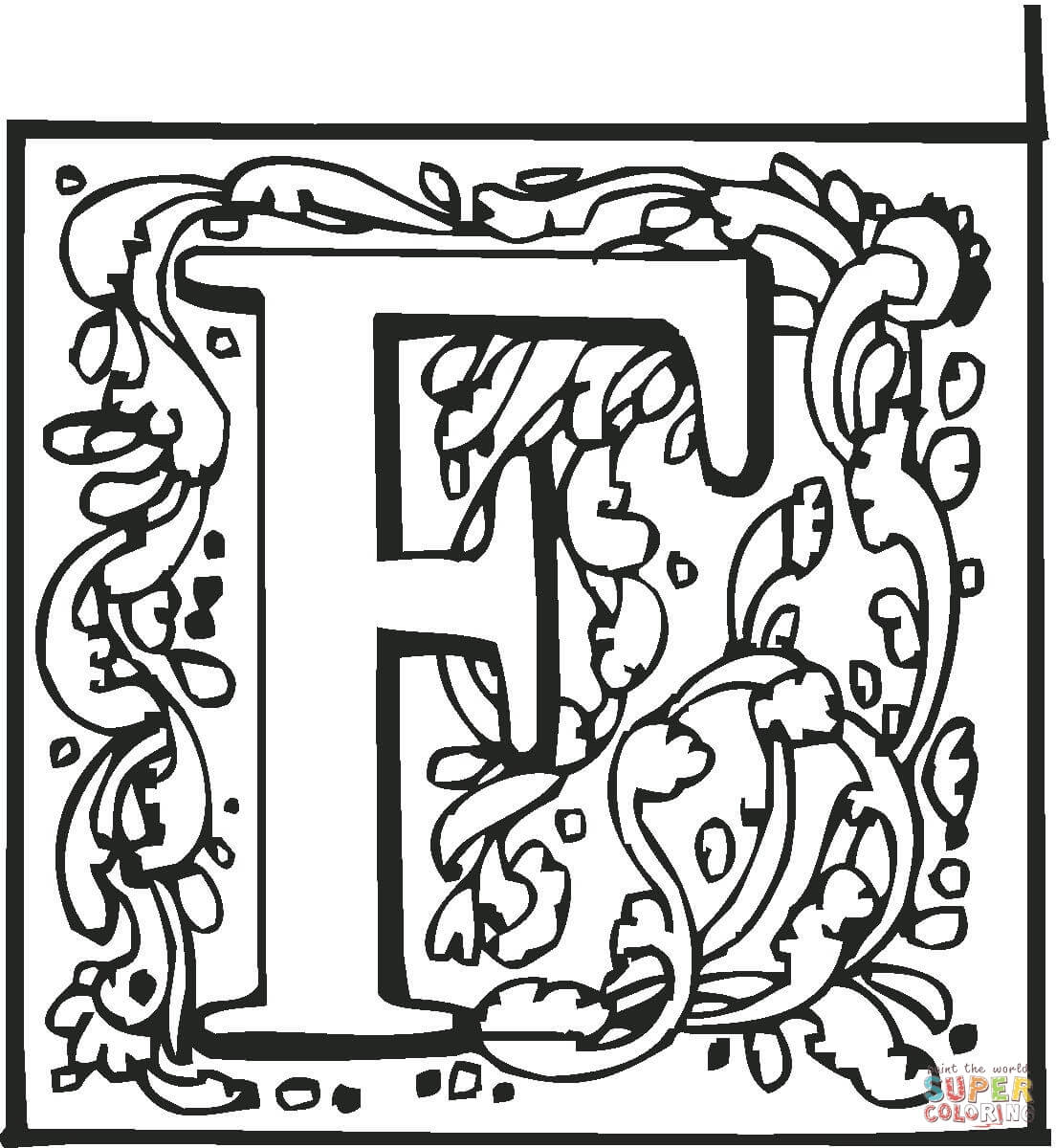 Letter f with ornament coloring page free printable coloring pages