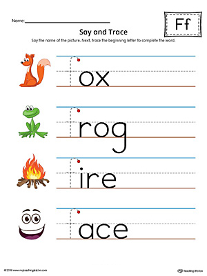Say and trace letter f beginning sound words worksheet color