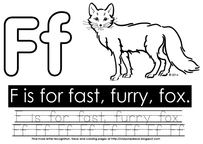 Crayon palace f is for fast furry fox alphabet coloring page