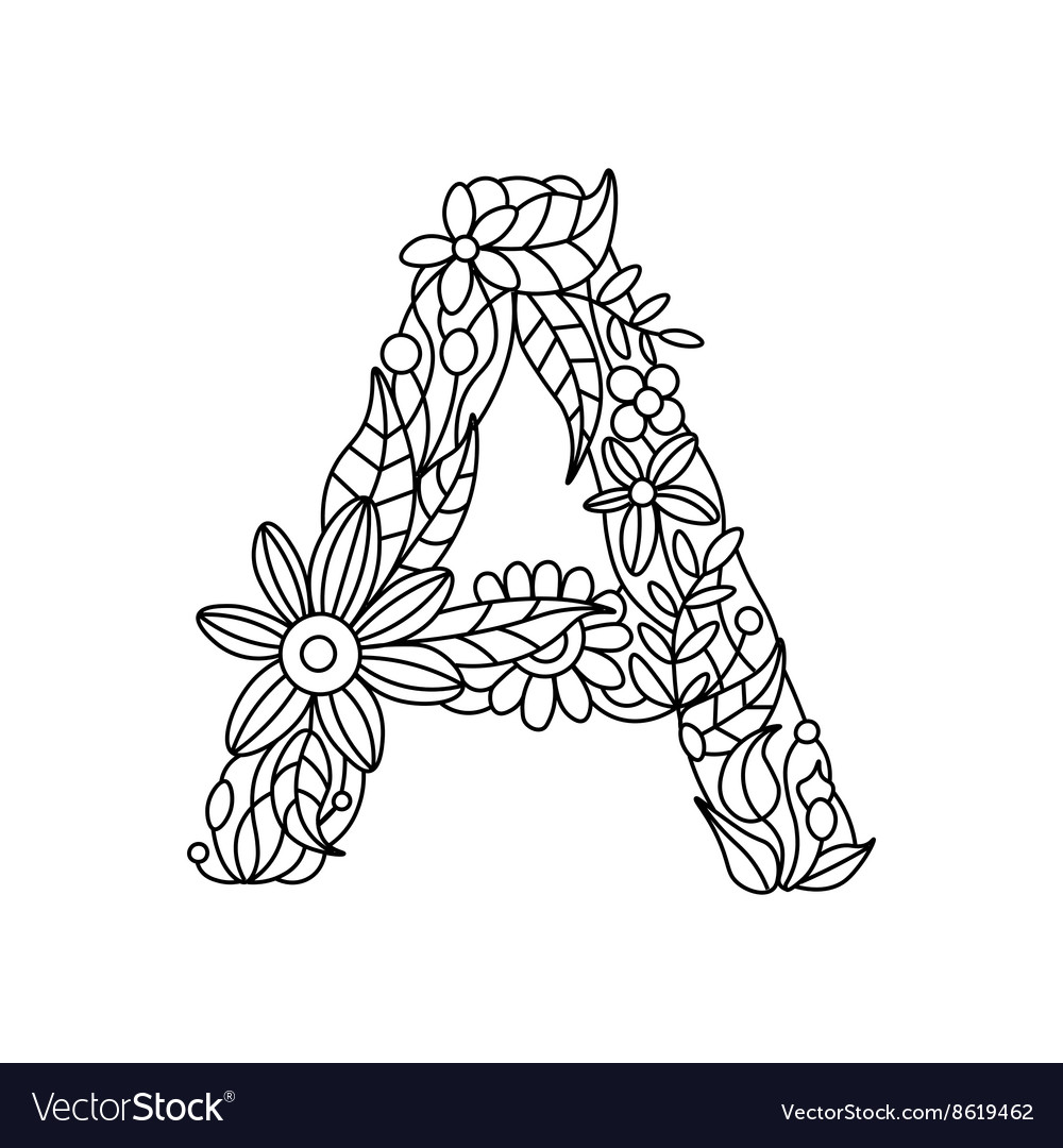 Letter a coloring book for adults royalty free vector image