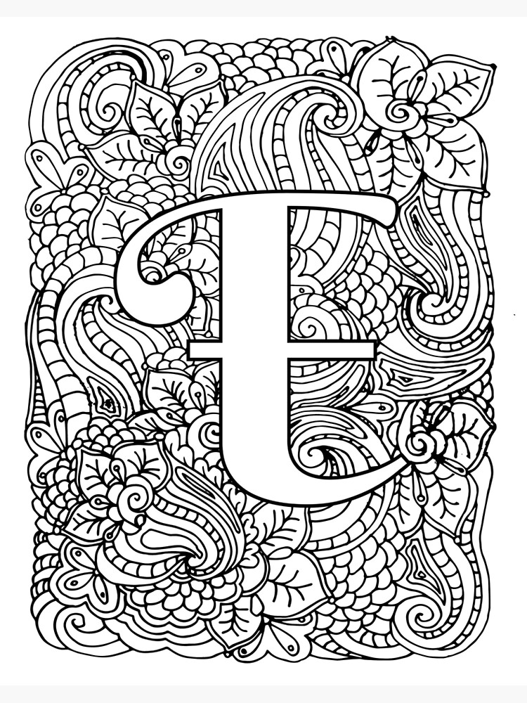 Adult coloring page monogram letter e art board print for sale by mamasweetea