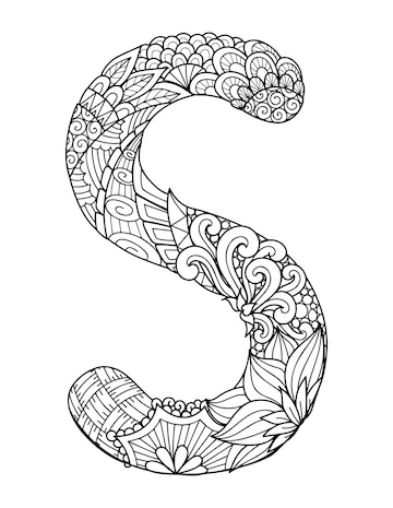 Premium vector mandala letter s monogram adult coloring book engraving design