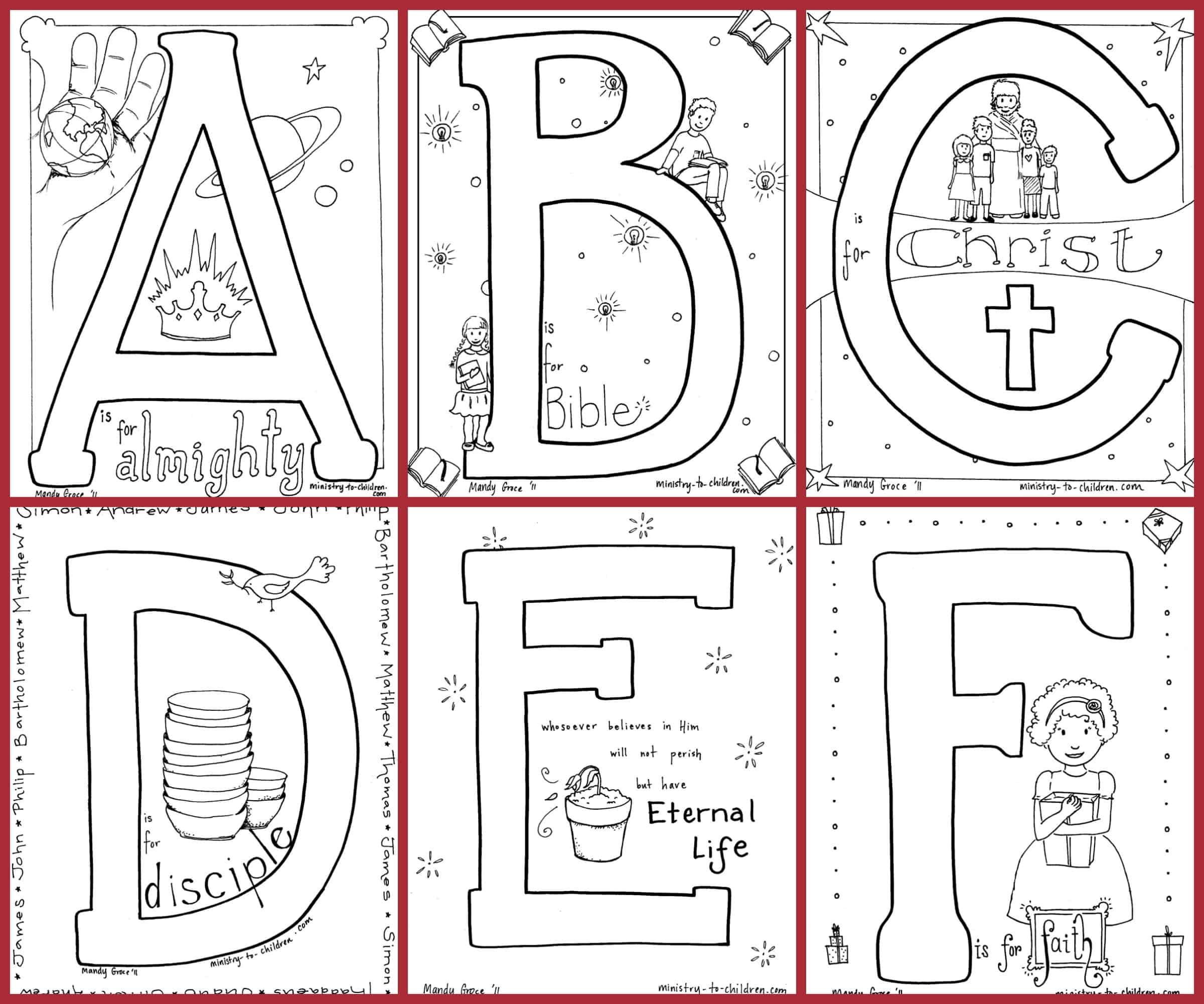 Bible alphabet coloring pages