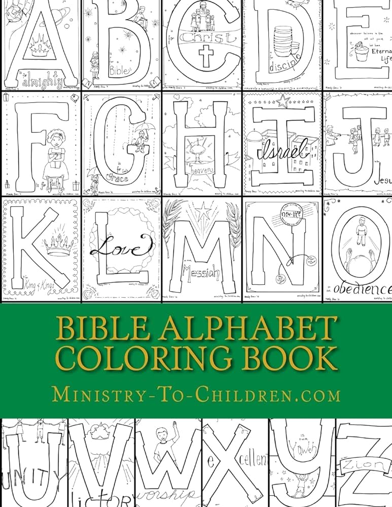 Bible alphabet coloring book christian themed coloring sheets for every letter in the alphabet ministry