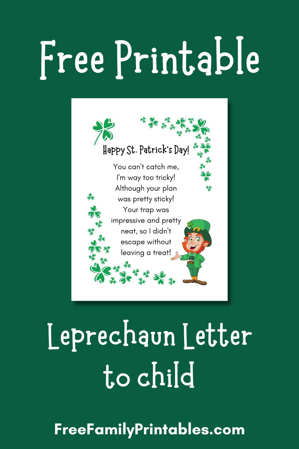 Free printable leprechaun letter to child