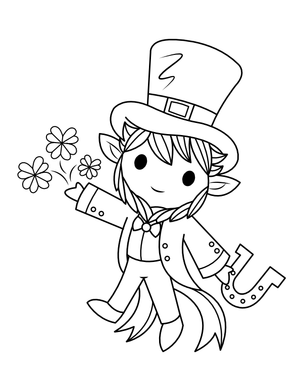 Printable leprechaun and horseshoe coloring page