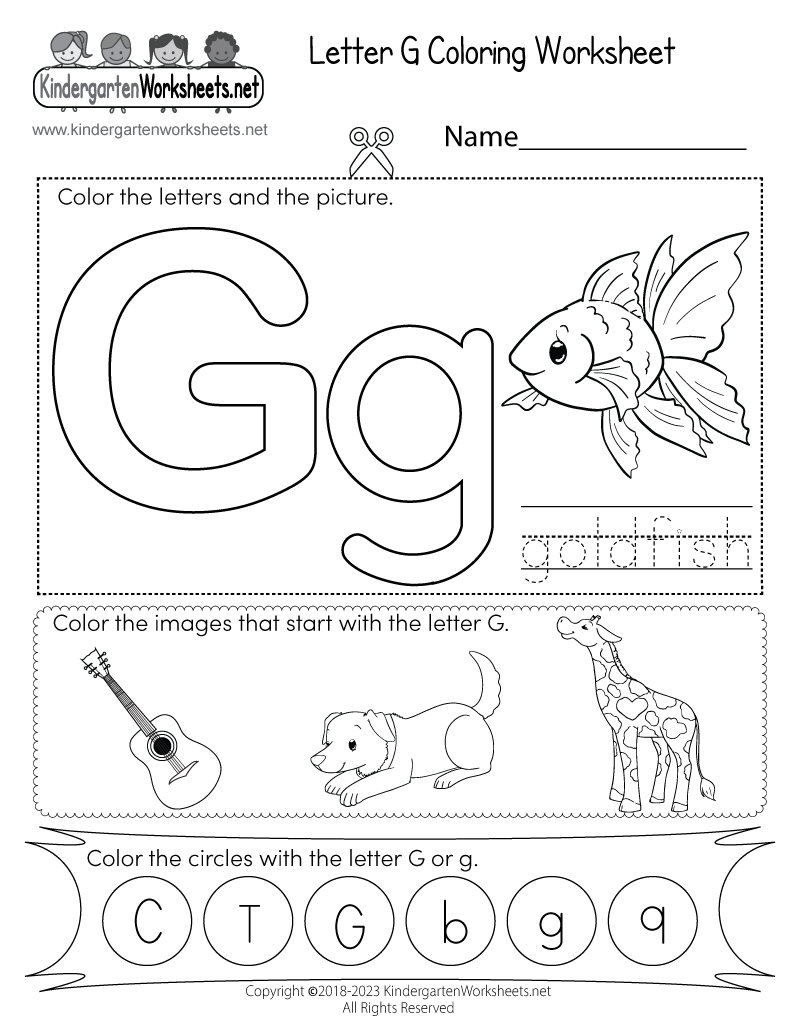 Letter g coloring worksheet
