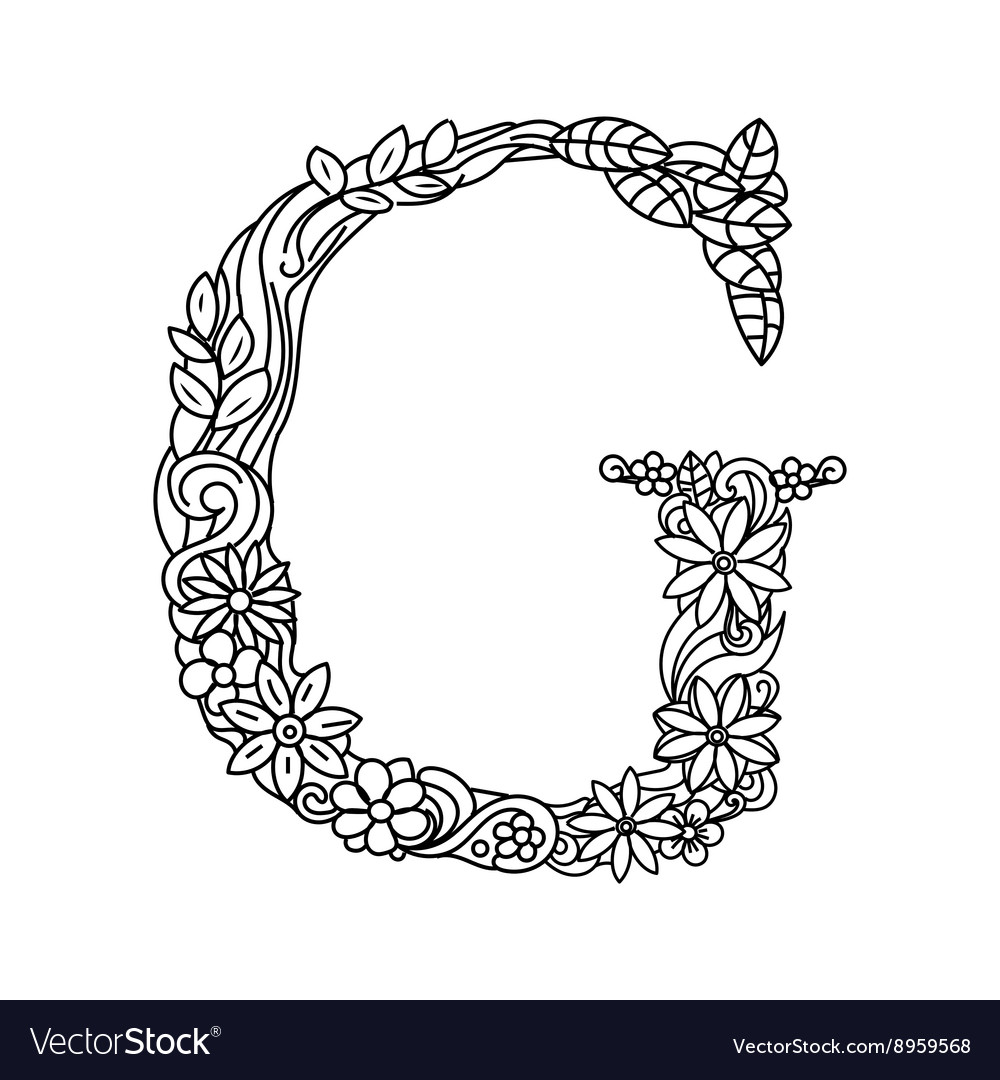 Letter g coloring book for adults royalty free vector image