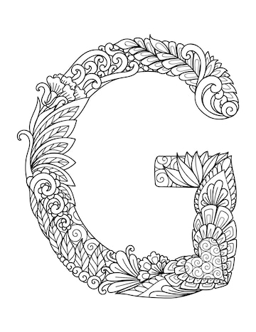 Premium vector mandala letter g monogram adult coloring book engraving design