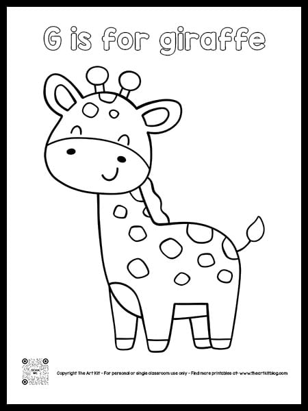 Letter g is for giraffe coloring page free printable bubble font â the art kit