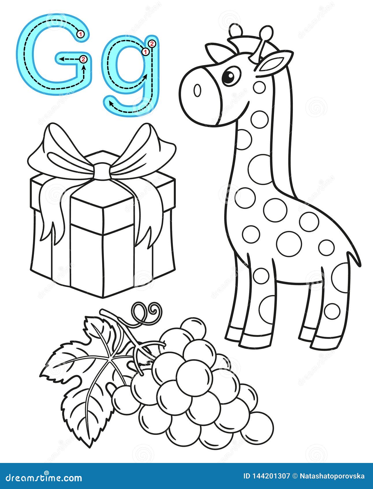 Printable coloring page for kindergarten and preschool card for study english vector coloring book alphabet letter g stock vector