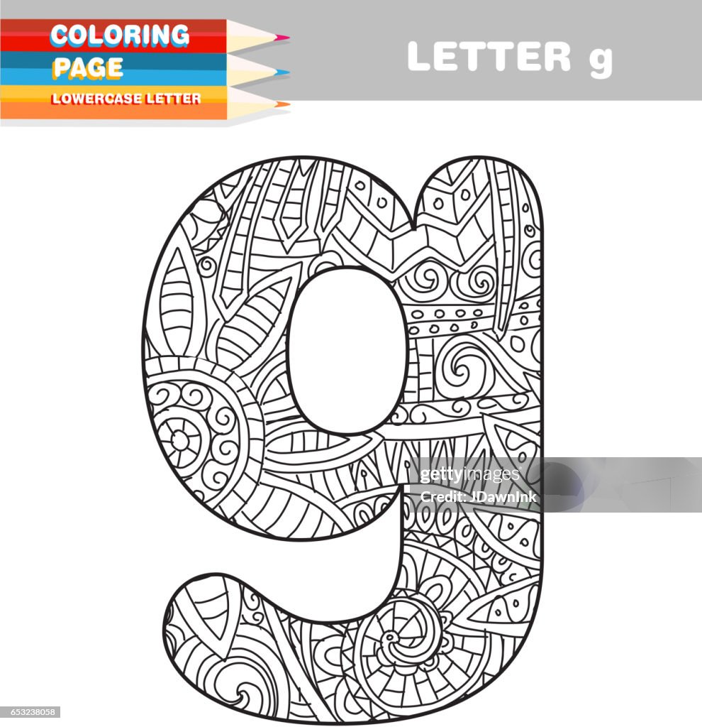 Adult coloring book lower case letters hand drawn template high