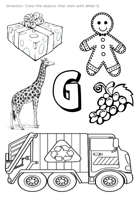 Coloring page for kids letter g template